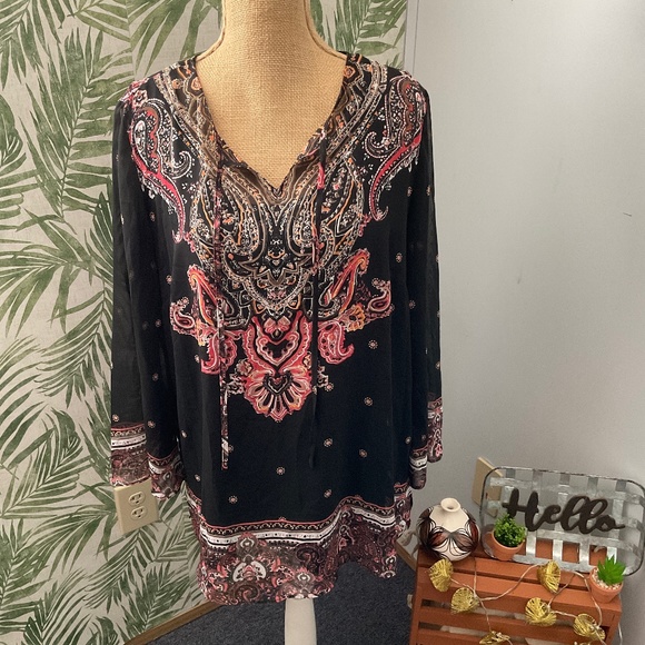 Susan Graver Printed Sheer Chiffon Tunic tank - Picture 1 of 2